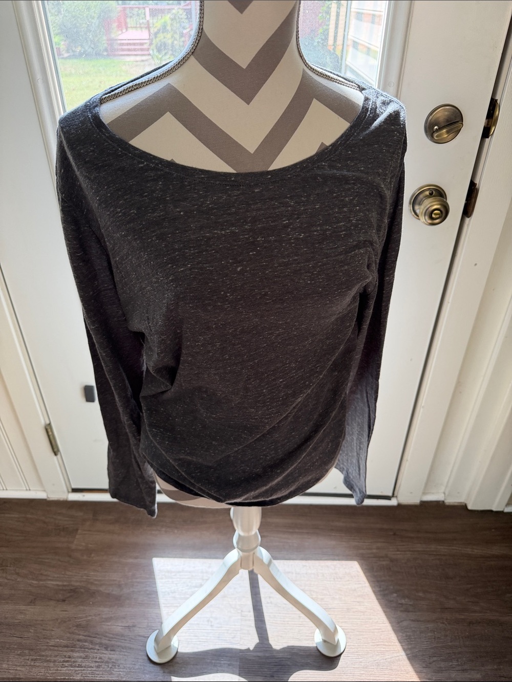 Sonoma Charcoal Heather Scoop-Neck Long Sleeve Top